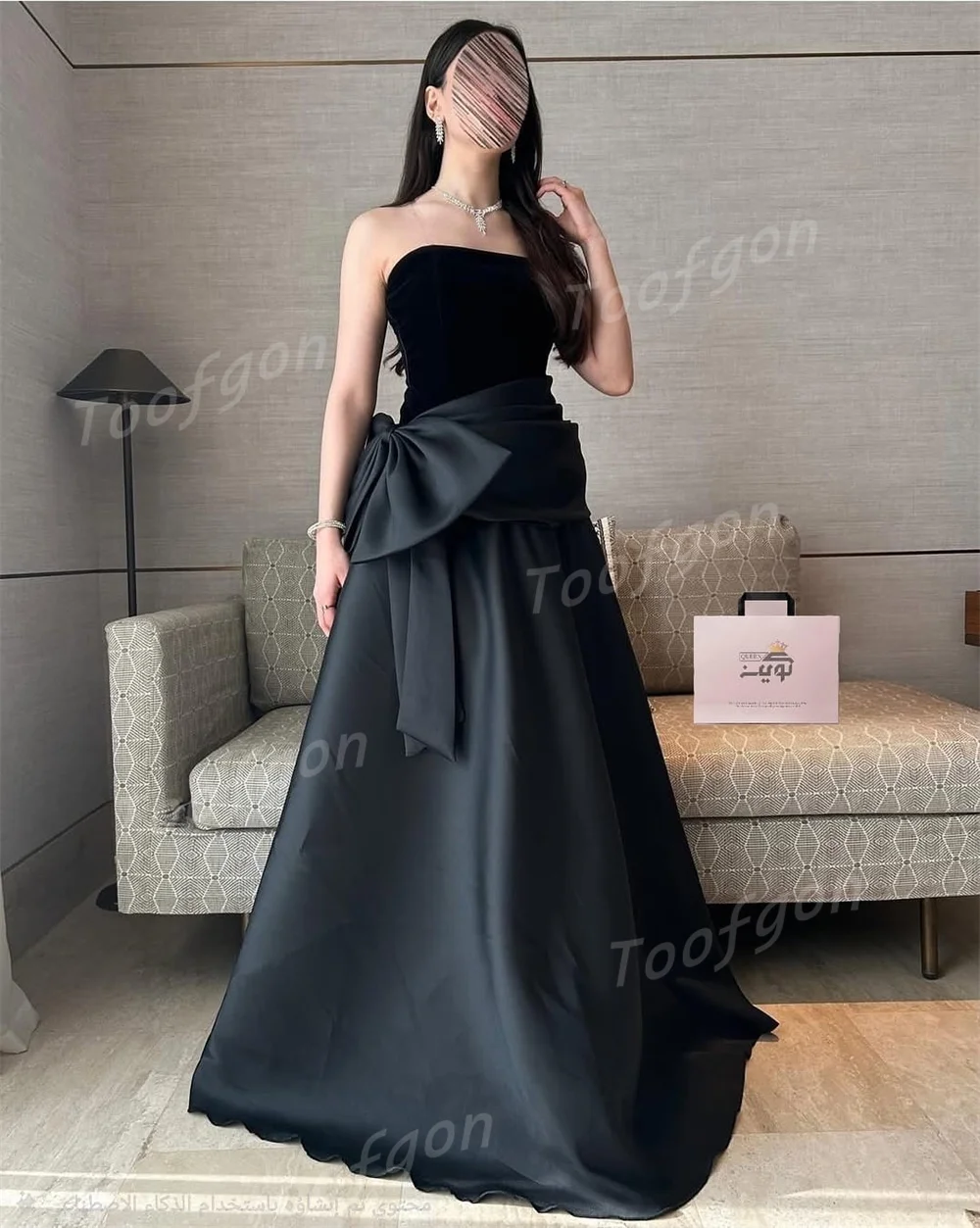 Toofgon فستان حفلة نسائي أنيق بسيط من الساتان بدون أكمام ثوب مسائي فستان عيد ميلاد مخصص على شكل حرف A فساتين لحضور الحفلات الموسيقية