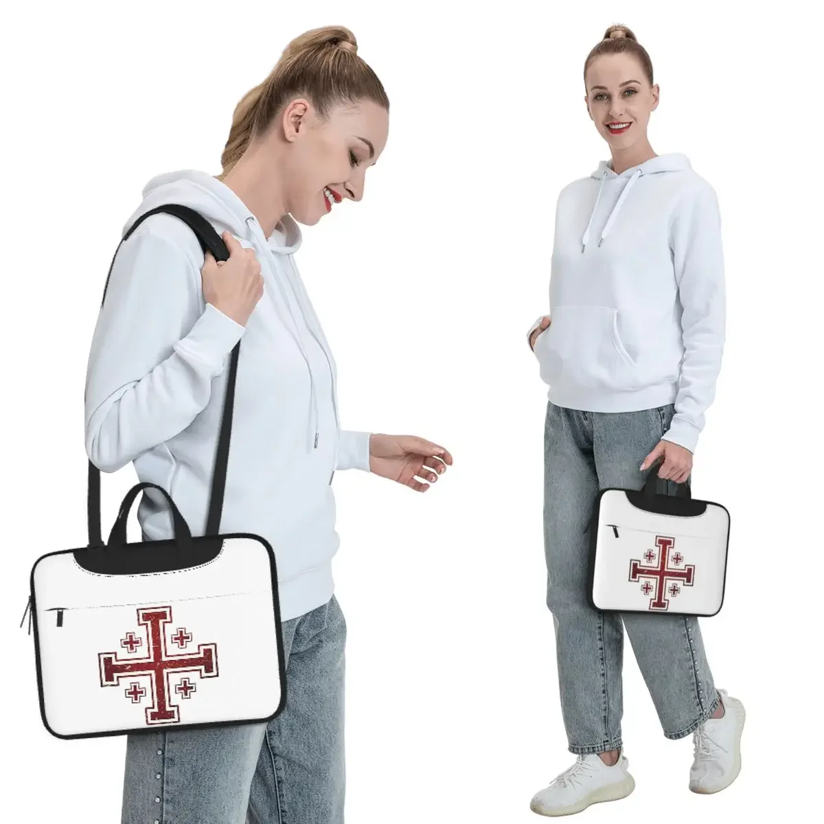 Jerusalem Cross Medieval Knights Cross Crusader Crossbody Laptop Bag Case Computer Bag 13 14 15.6 Inch Notebook Pouch Macbook