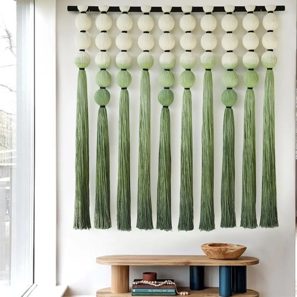 

IOWER Macramé Wall Hanging Macrame Wall Decor Green Dip Dye 39" Wx39 L Sphericity Cotton Textile Wall Art Large Art Yarn Wall Ha