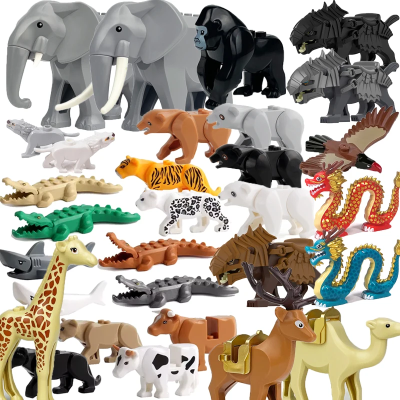 

The Zoo Model African Elephants Camel Deer Crocodile Leopard Animal Building Blocks Educational Games Figure Brick Toys Kid B03