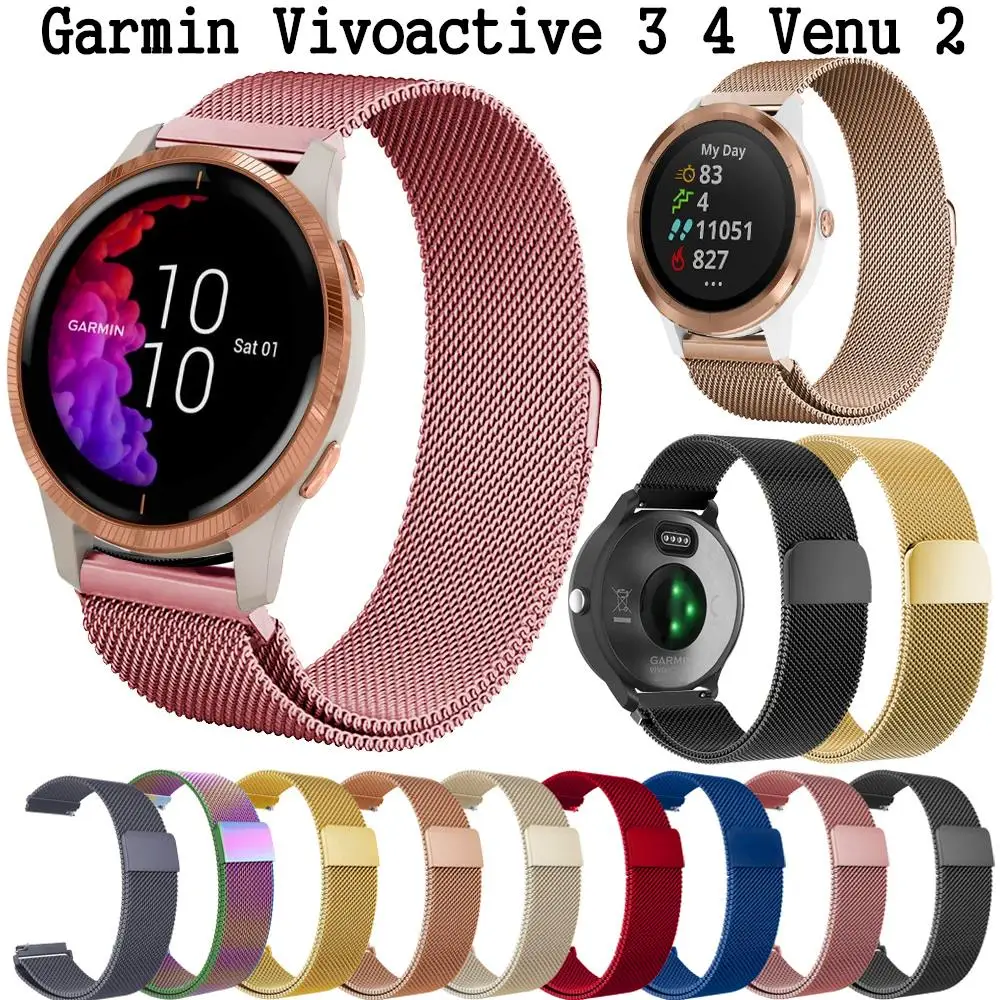 

20mm 22mm Strap For Garmin Vivoactive 3 4 Band Watch Venu 2 SQ Forerunner 645 255 Wristband Bracelet Milanese Loop Correa Venu2