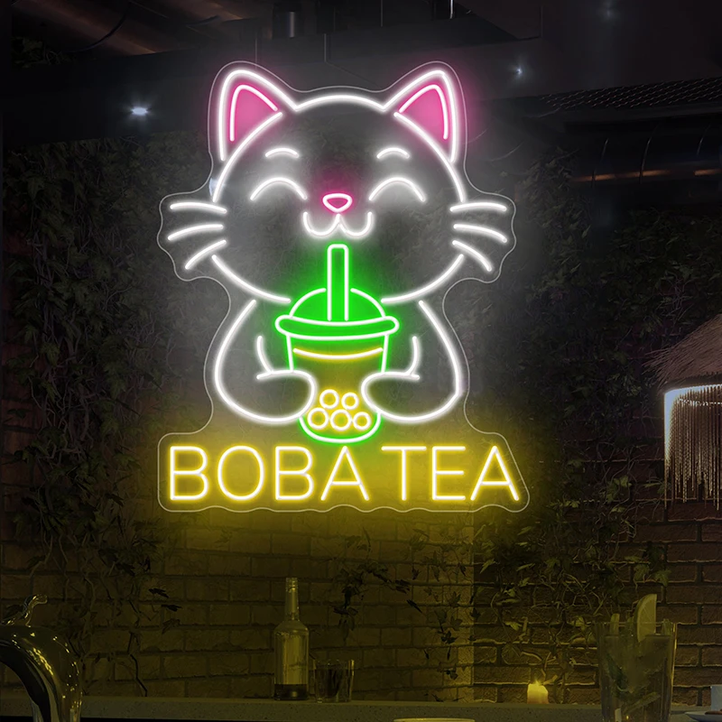 Imagem -03 - Bubble Tea Neon Lights Leite Gato Beber Boba Shop Open Decors Wall Art Custom Led Neon Signs Sinais de Negócios