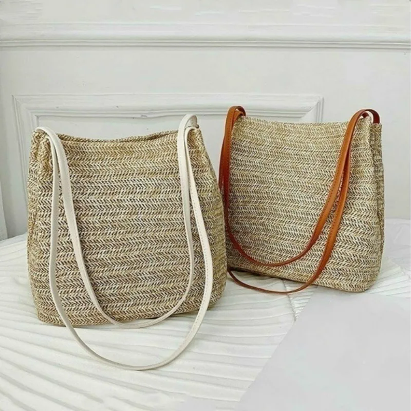 Women's Straw Woven Handbag Large Rattan Basket Beach Bag Summer Women Messenger Crossbody Bags Girls Small Beach Handbag New