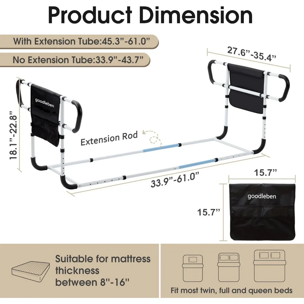 高齢者向け調節可能な両側ベッド安全レール、ツイン/フル/クイーンベッドに適合、工具不要の取り付け