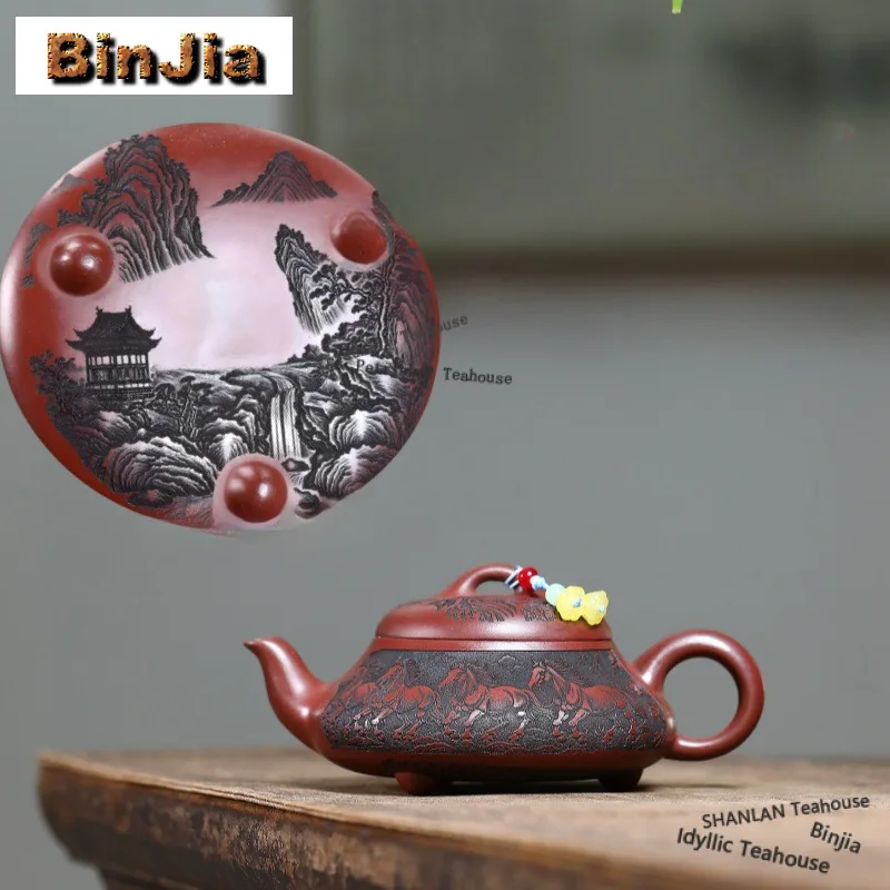 240ml Traditional Yixing Purple Clay Teapots Handmade Stone Scoop Pot Raw Ore Gold Label Dragon Blood Sand Mud Kettle Zisha Tea