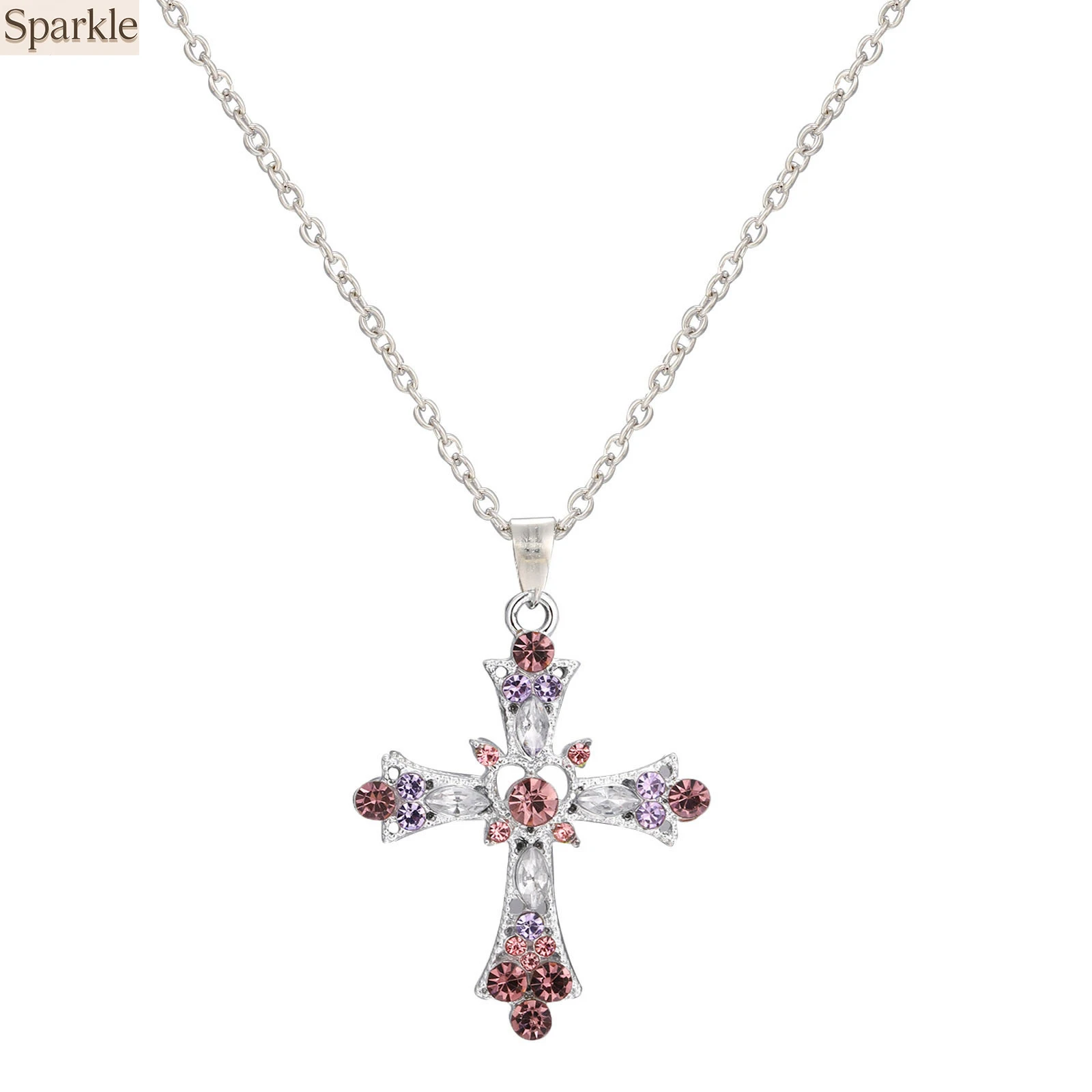 

Sweet Cool Girl Gothic Cross Pendant Necklace Crystal Inlaid Y2K Necklace Edgy Choker Chain for Women Fashion Jewelry Accessory