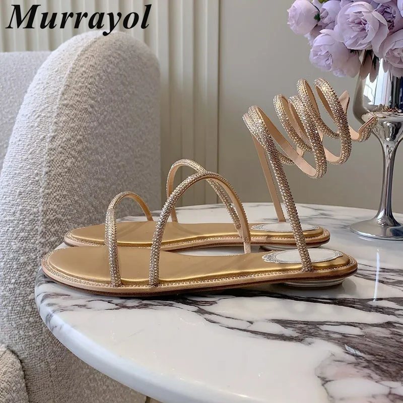Sandals Women Bling Bling Rhinestone Decor Ankle Strap Narrow Band Gladiator Flat Sandalias Mujer Summer Andy Vacation Shoes