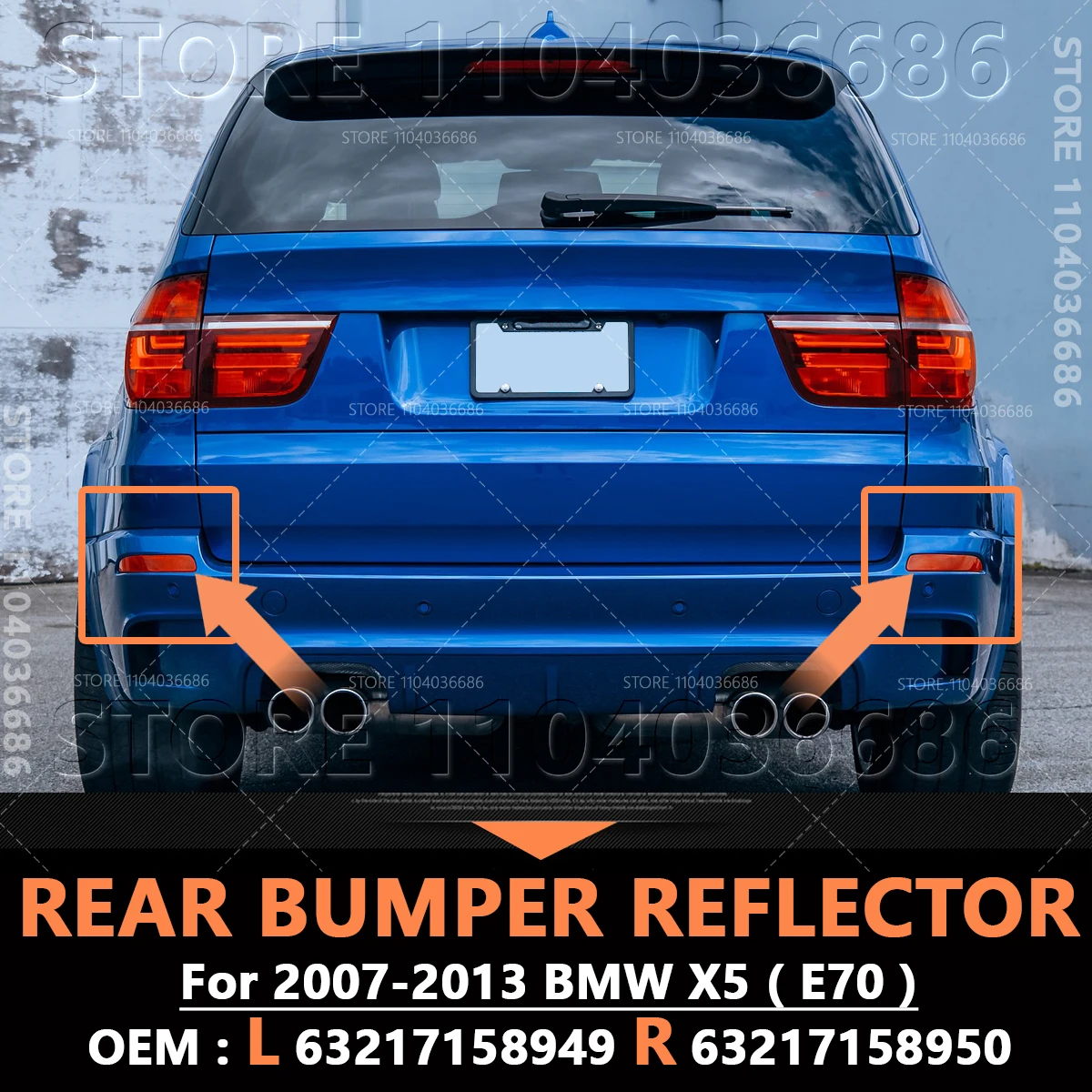 

For 2007-2013 E70 BMW X5 3.0si 3.5d 35dX 35iX 4.8i 50iX M Rear Bumper Reflector Warning Reflective Strip 63217158949 63217158950