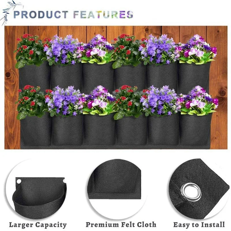 Horizontal 4/6 Pocket Hanging Grow Bag Garden Flower Pot Planter Layout Waterproof Vertical Wall Hanging Planting Bags