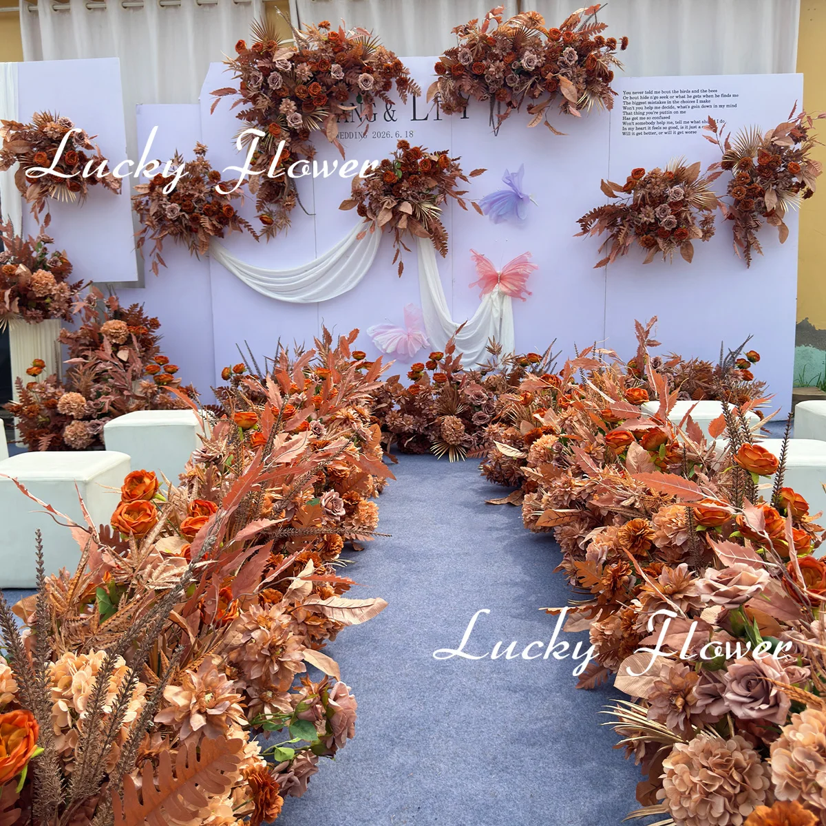 

Coffee Color Outdoor Wedding Props Artificial Flower Hang Flower Row Road Lead Flower Ball Floral Backdrop Arrangement Party Dec