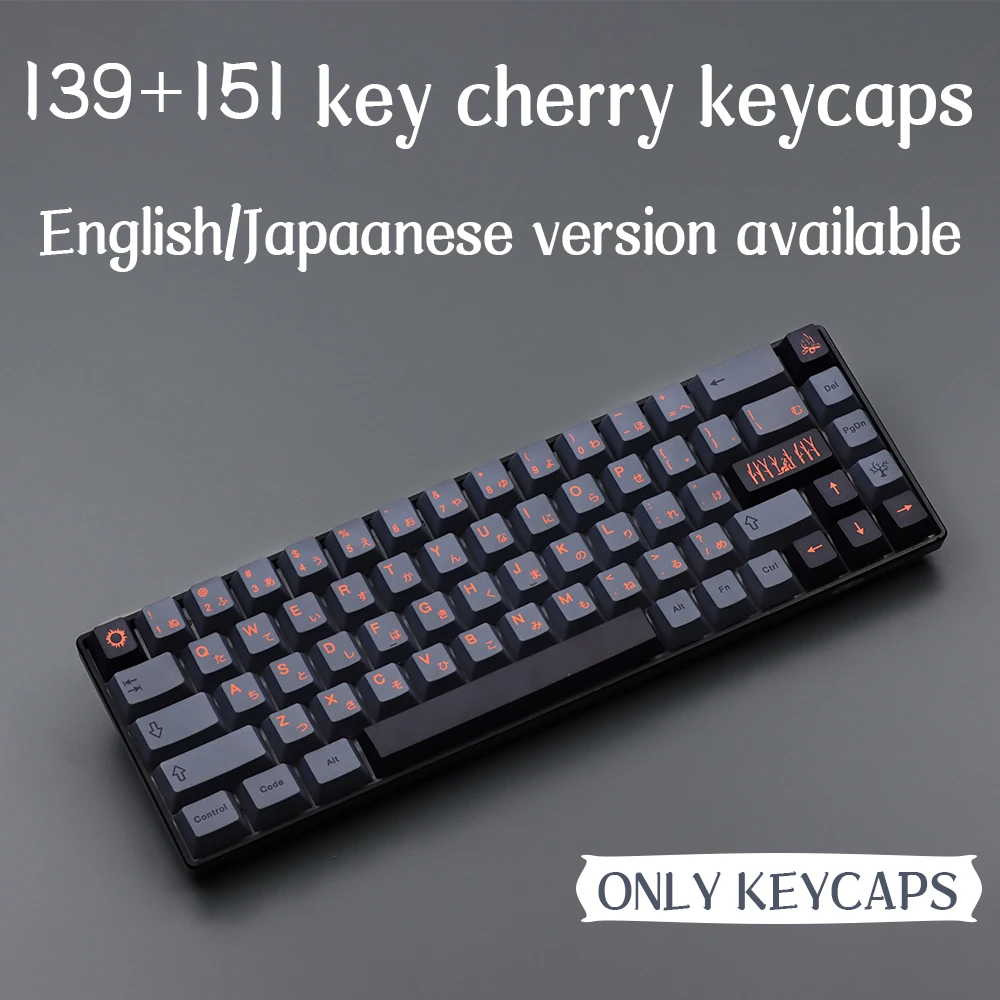 Cinder Keycap Japanese Black and Grey 139/151 keys Cherry Profile DYE Subbed For GMK 64/68/75/96/104/108 Mechanical Keyboard