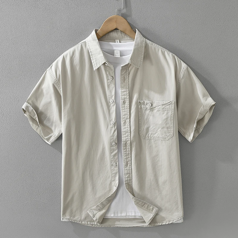 

Solid Short Sleeve Shirt for Men Casual Loose Plus Size Shirts 2025 Summer New Men's Clothing