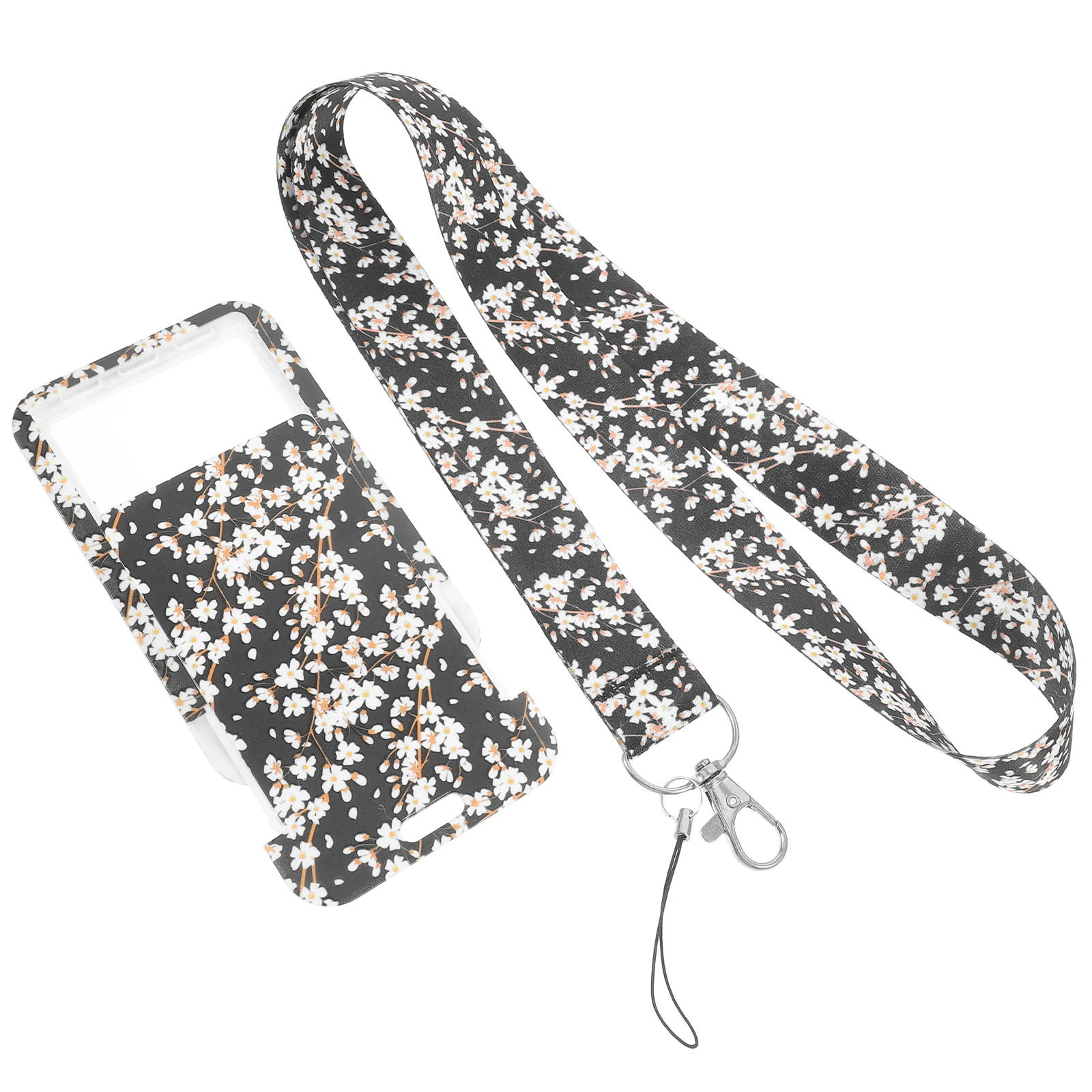 

Flower Pattern Cell Phone Lanyard Card Holder ID Badge Name Tag Cover Polyester Multifunction Portable Key for Students