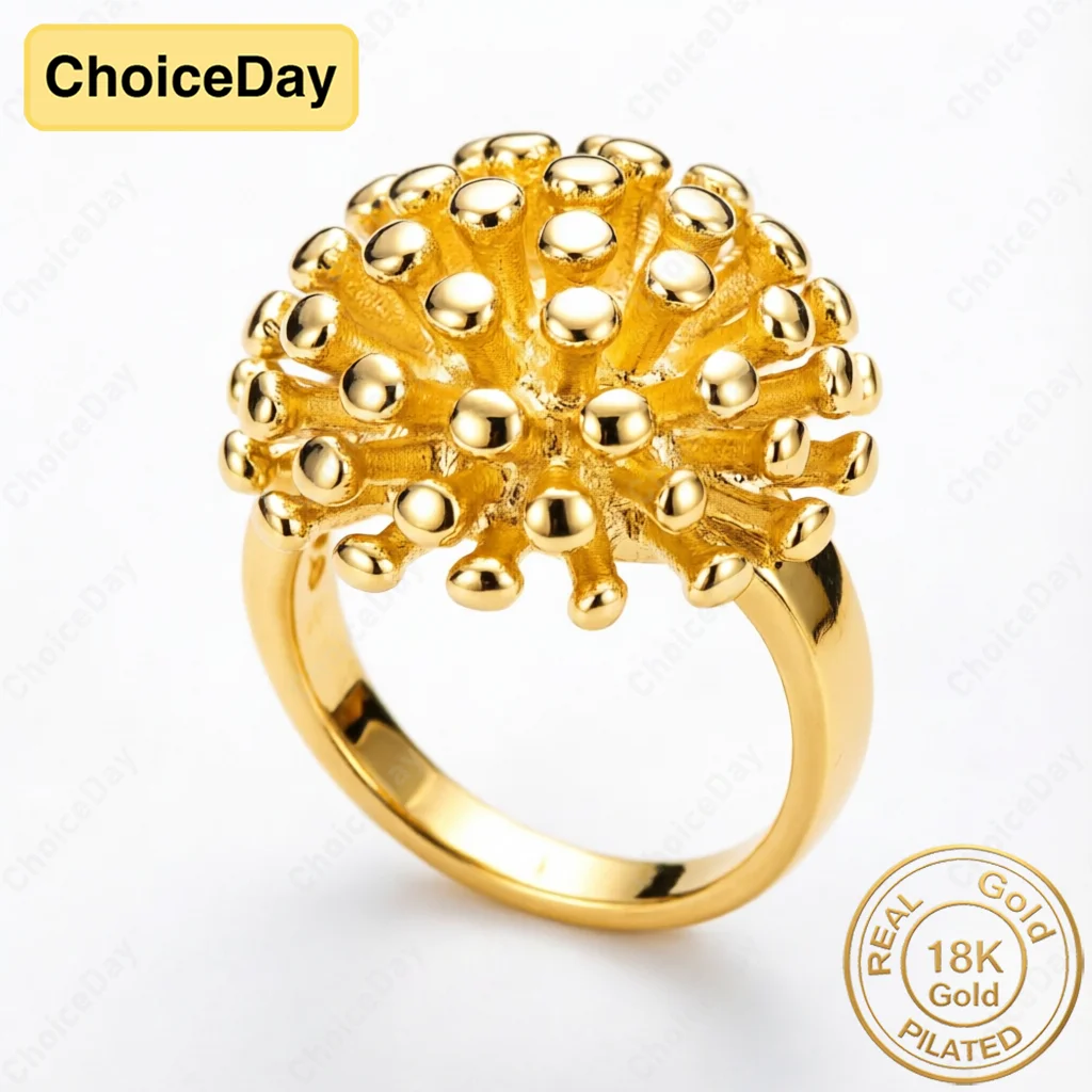 18K Gold Plated #8 Exquisite Sea Urchin Ring for Women - Elegant and Stylish Engagement Party Gift Jewelry