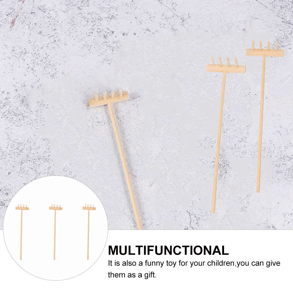 3 Pcs Mini Rake Tabletop Garden Tool Zen Rakes Accessories Four Tine Desktop Bamboo