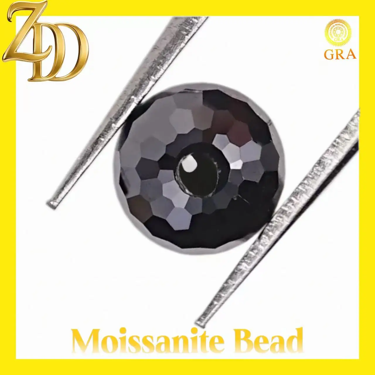 High-Quality Black Round Cut Moissanite Loose Beads With Through Hole, For Full Moissanite Beads Bracelet or DIY Jewelry Making