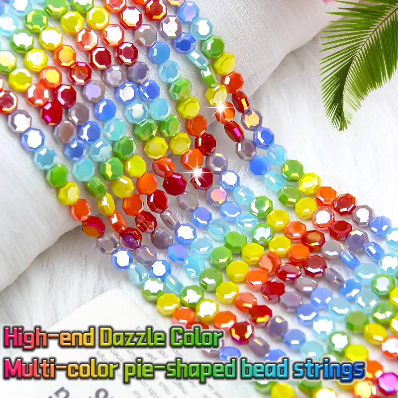 

8mm*70pcs Rainbow Crystal Beads Round Disc Eight-sided Glass Beads DIY Bracelet Necklace