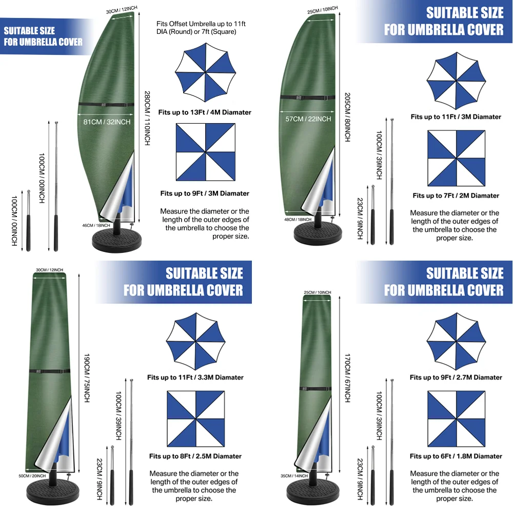 Zielony Parasol pokrywa Parasol ogrodowy obejmuje wodoodporny 210D tkanina Oxford powłoka pcv osłona przeciwdeszczowa Patio Parasol ochrony