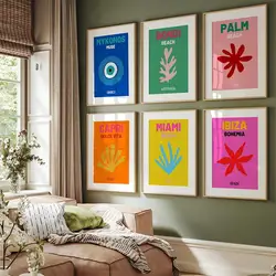 Boho Maximalist Travel Poster Set  Mykonos Ibiza Miami Canvas Prints for Wall Art Decor