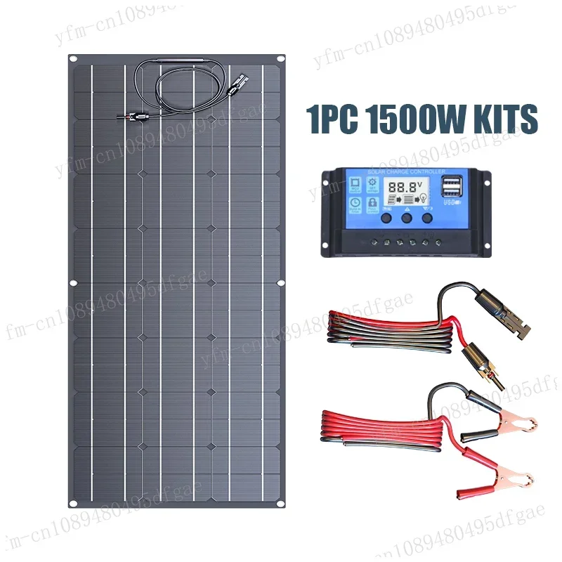 1500W 3000W Flexible Solar Panel 12V Kits Charger  Cable for Battery RV Trailer Boat Cabin Caravan Truck For Home/Camping