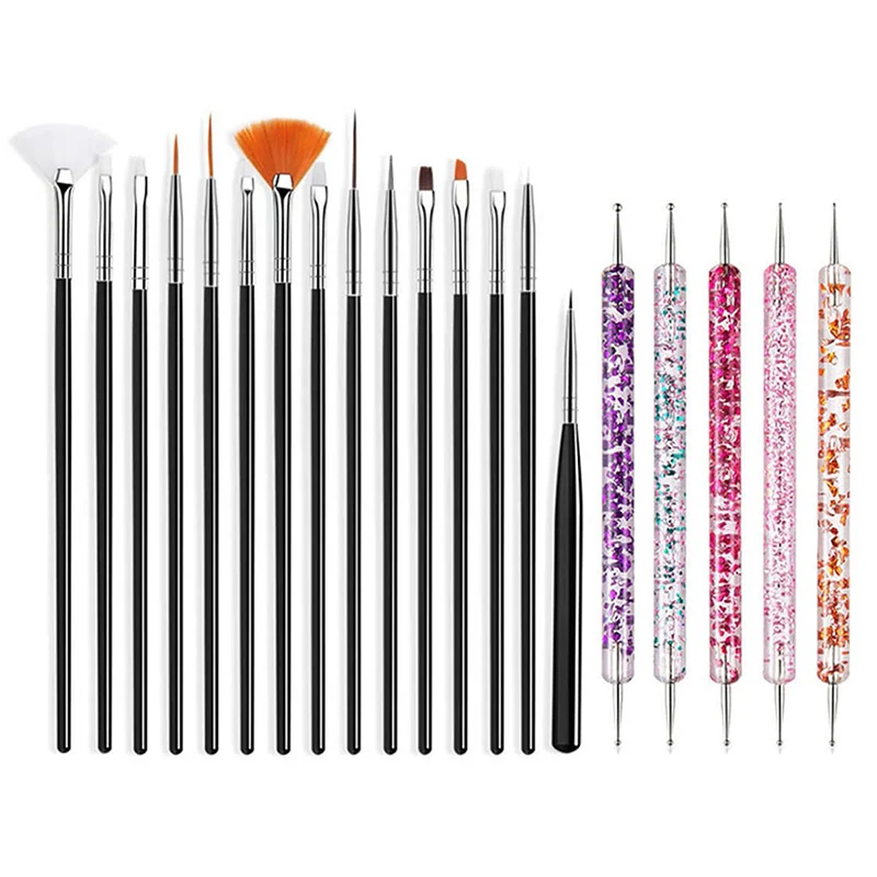 5/20Pcs Nail Art Brushes Set Professional Nail Supplies For Acrylic UV Gel Drawing Dotting Manicure Design Tools Accessorie