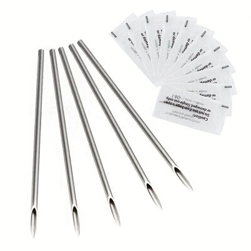 Disposable Sterile Body Piercing Needle 0.8/1 /1.2/1.4/1.6mm Stainless Steel for Ear Nose Belly Tongue Eyebrow Piercer Tools