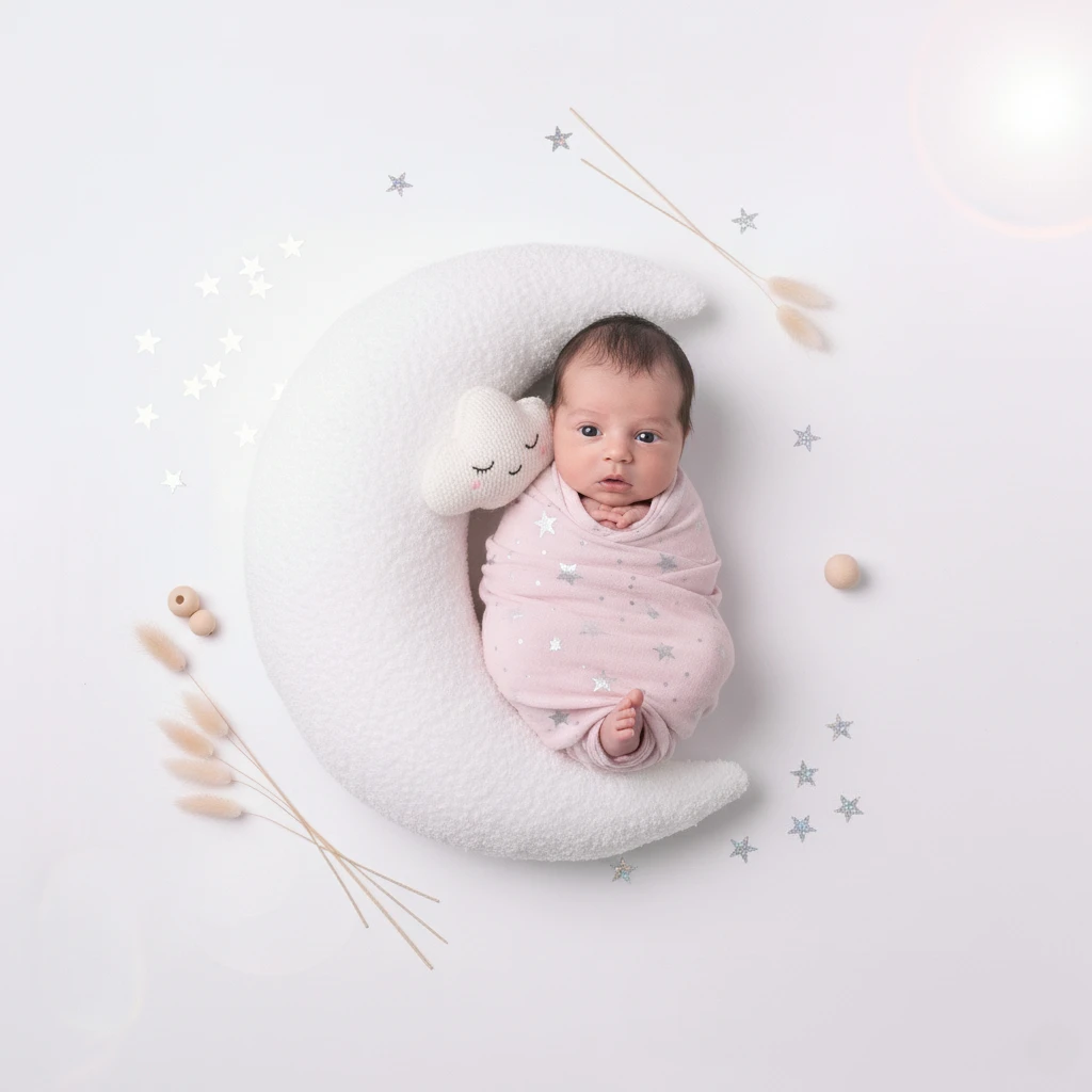 Newborn Photography Props Soft Flannel Crescent Moon Cloud Stars Pillow Baby Posing Cushion Cosy Mat Boy Girl Kids Room Decor