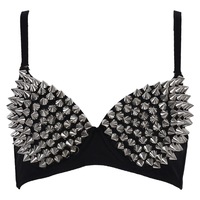 Silver Gothic Bra Top Rivets Punk Rave Bralette Lingerie Sexy Push Up Brassiere Nightclub Party Bar Hot Fashion Women Bras