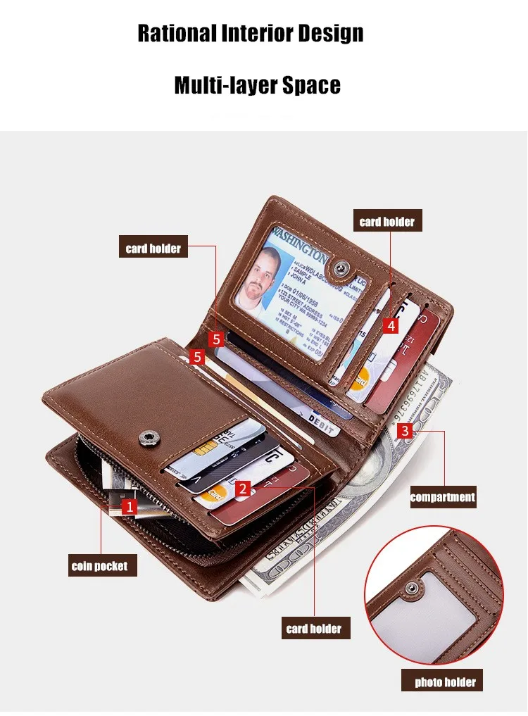 Retro Short PU Wallet for Men Multi-Card Holder Billfold Large Capacity Moneybag Versatile Brown/Black