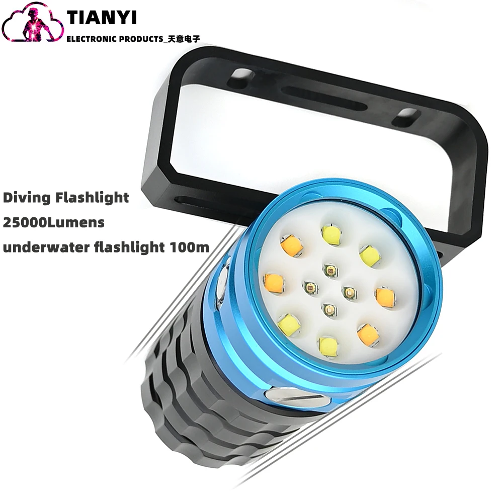 Ultra bright diving fill up flashlight underwater lighting white red blue at the same time turn on the type c charging