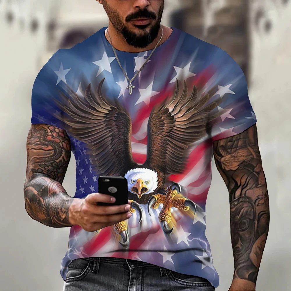 

Camiseta con estampado de águila en 3D para hombre,camisa informal de manga corta,estilo Retro Harajuku,ropa de gran tamaño