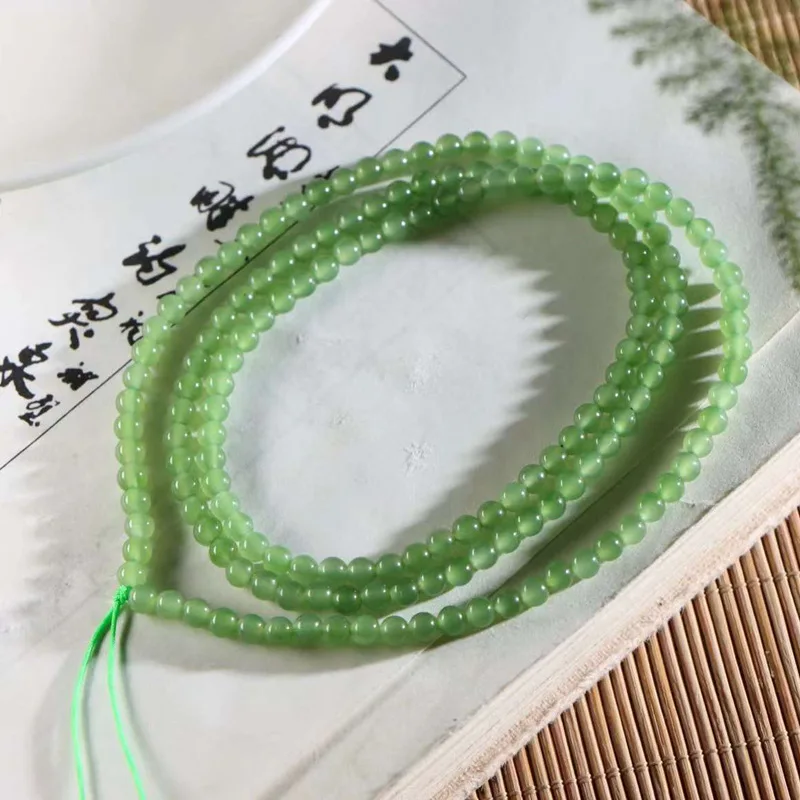 Natural Xinjiang Hetian Jade Russian Jasper Fruit Green Pigment Ring Multi-Circle Bead Necklace Men and Women