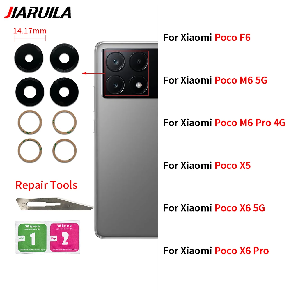 Ottimo vetro per fotocamera per Xiaomi Poco F6 M6 5G M6 Pro X5 X6 Pro obiettivo in vetro per fotocamera posteriore con adesivo per colla