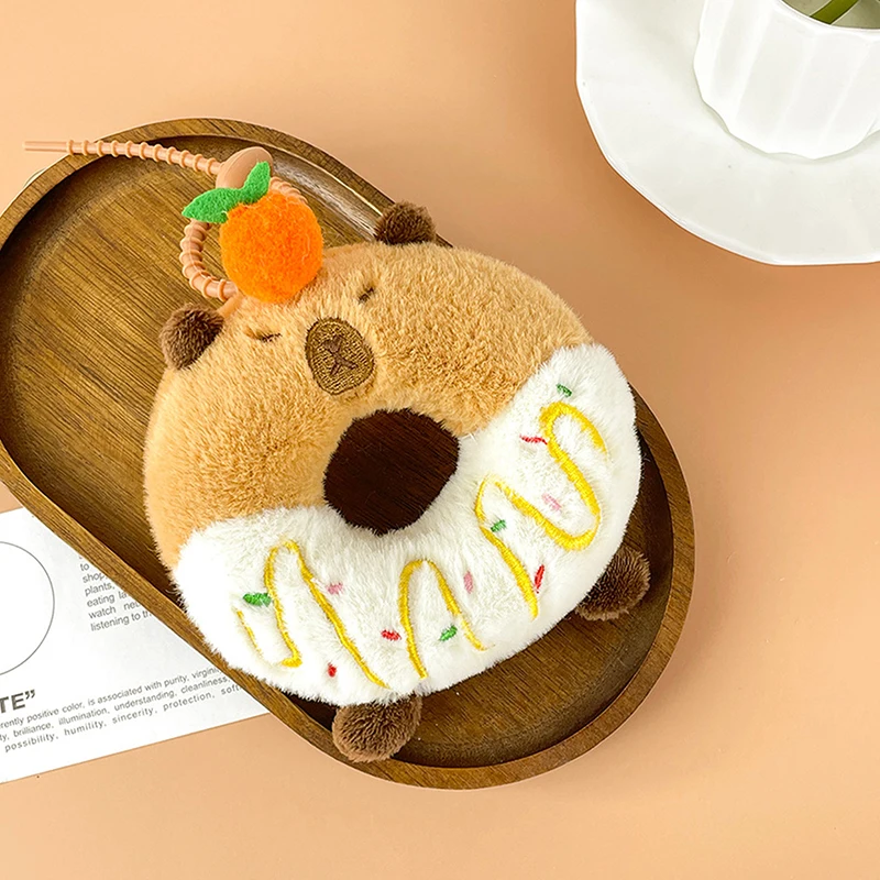Capybara Donut Plush Toy Keychain Cartoon Capibara Soft Stuffed Doll Pendant Car Key Ring Backpack Bag Decor Kid Gift