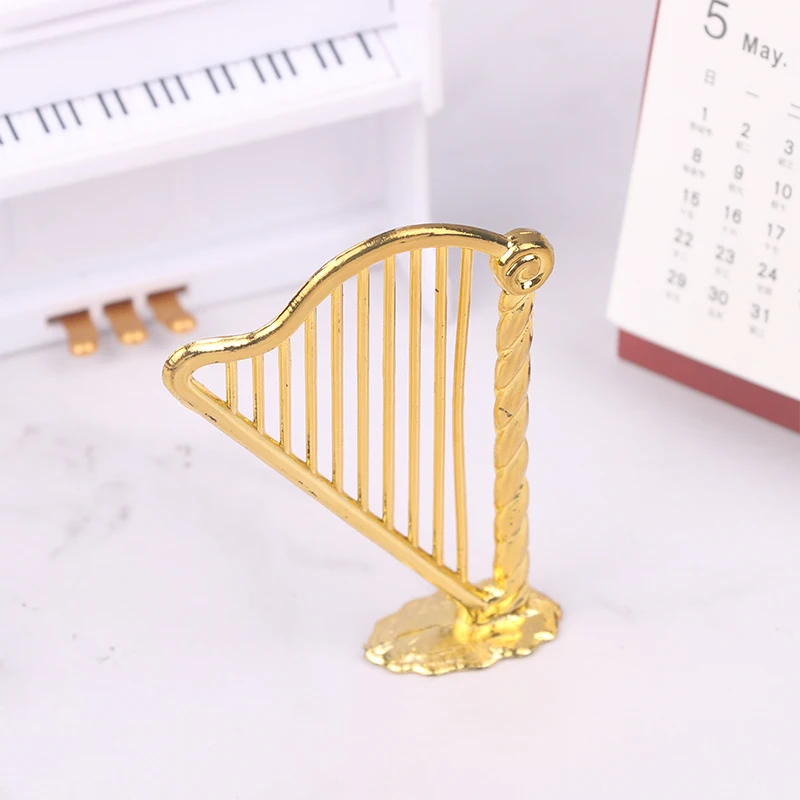 1Pc Poppenhuis Miniatuur Harp Model Muziekinstrument Voor Poppenhuis Bar Decor Accessoires Kids Pretend Play Speelgoed