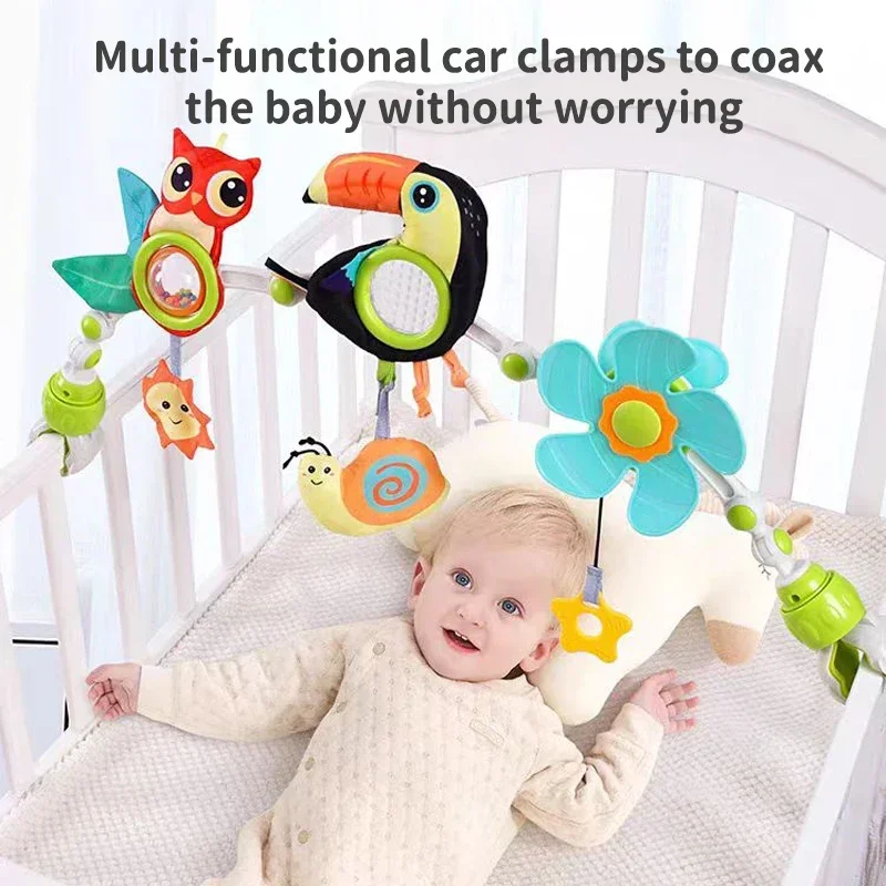 Babyspeelboog Wieg Speelgoed Wandelwagen Hangend speelgoed, 0-12 maanden pasgeboren bedwikkelspeelgoed voor sensorische ontwikkeling Baby-autostoelspeelgoed