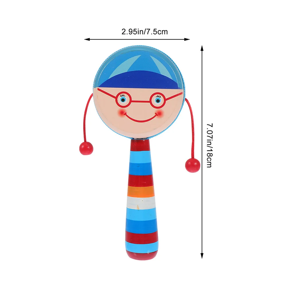 2Pcs Wood Rattle Cartoon Pattern Lightweight Safe Handheld Musical Sensory Development Hand Eye Coordination