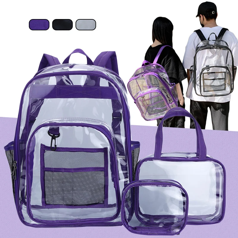 

Transparent Backpack Pvc Bag Clear Backpacks for Teenagers Students Men School Stadium Approved Work Festival Sport Travel