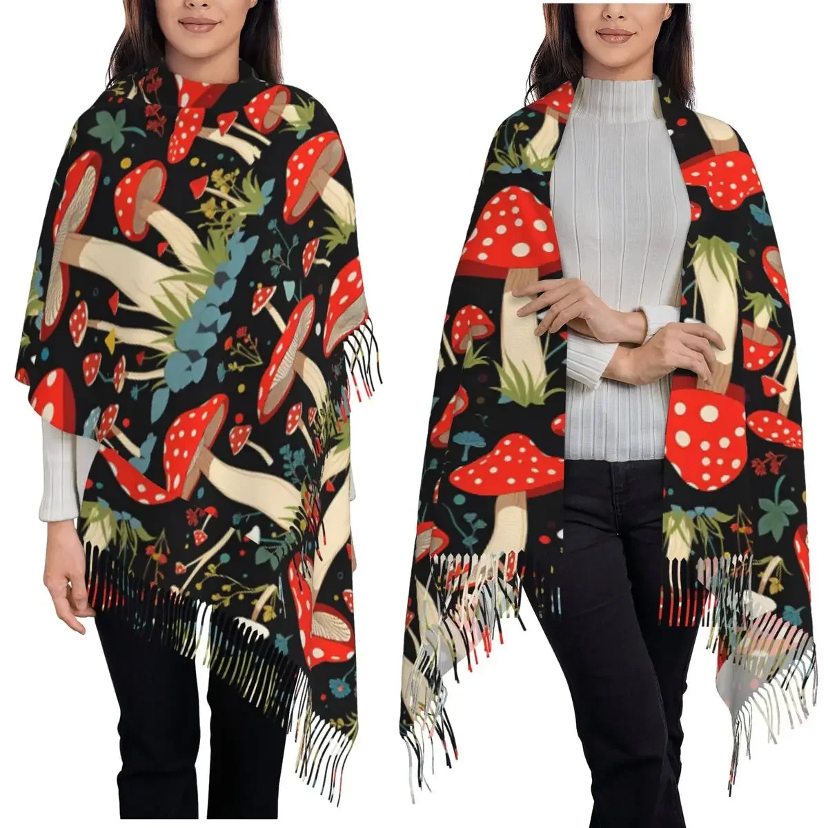 

Грибной шарф, шарфы с кисточками, женские мягкие теплые шали и накидки, большая осенне-зимняя шаль
