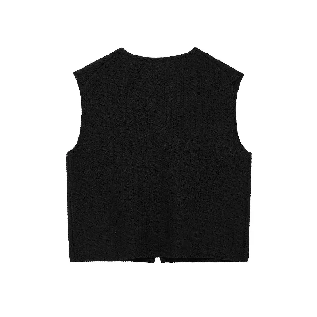 TRAF Cropped Sleeveless Vests for Women Red Bow Knit Vest Woman Black Summer Vest Top Women 2024 Holiday Casual Kamizelka damska