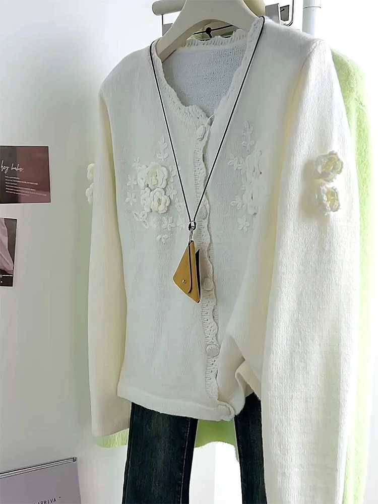 

Ele Heavy Knit Lace Open Cardigan Autumn Winter New Sle Large Size Age Reduction Versatile Top Gentle Wind French Sle