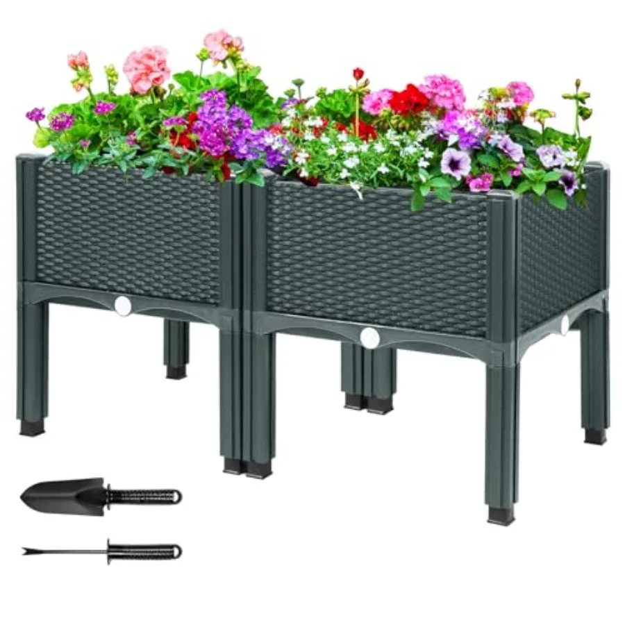 Raised Garden Bed with Drainage Elevated Planter Box Plastic Raised Beds for Gardening Vegetables Herb Flowers Perfect for Indo