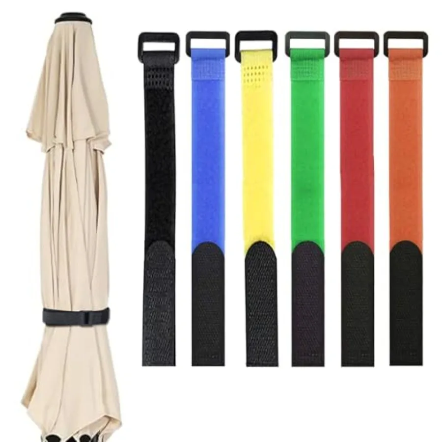 6 Pack Reusable Patio Umbrella Tie Strap, Nylon Self Adhesive Strap Adjustable Securing Straps for Parasol Multipurpose Patio U