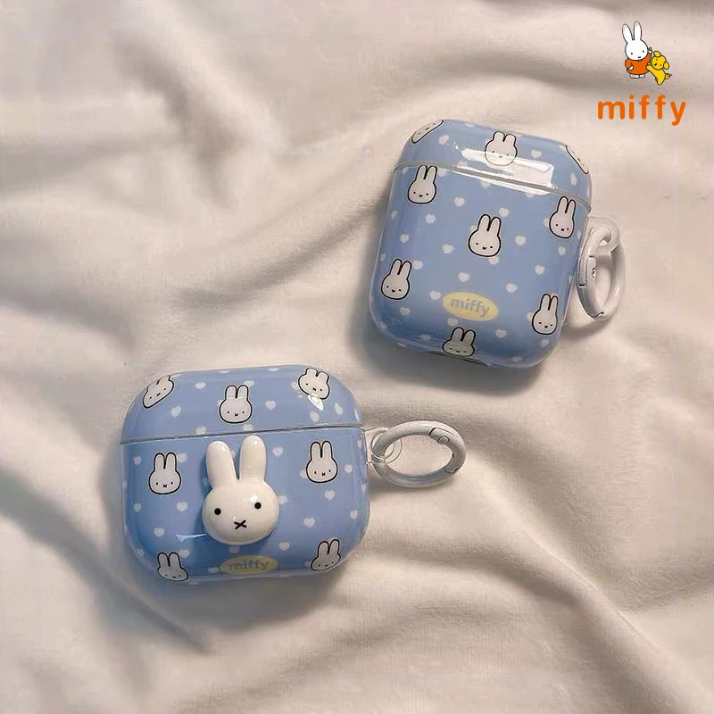 

Cute Miffy Earphone Shell Suitable for Airpods 4 3 Pro3 Cartoon Stereoscopic Rabbit Anti Drop Earphone Case Girls Perfect Gifts