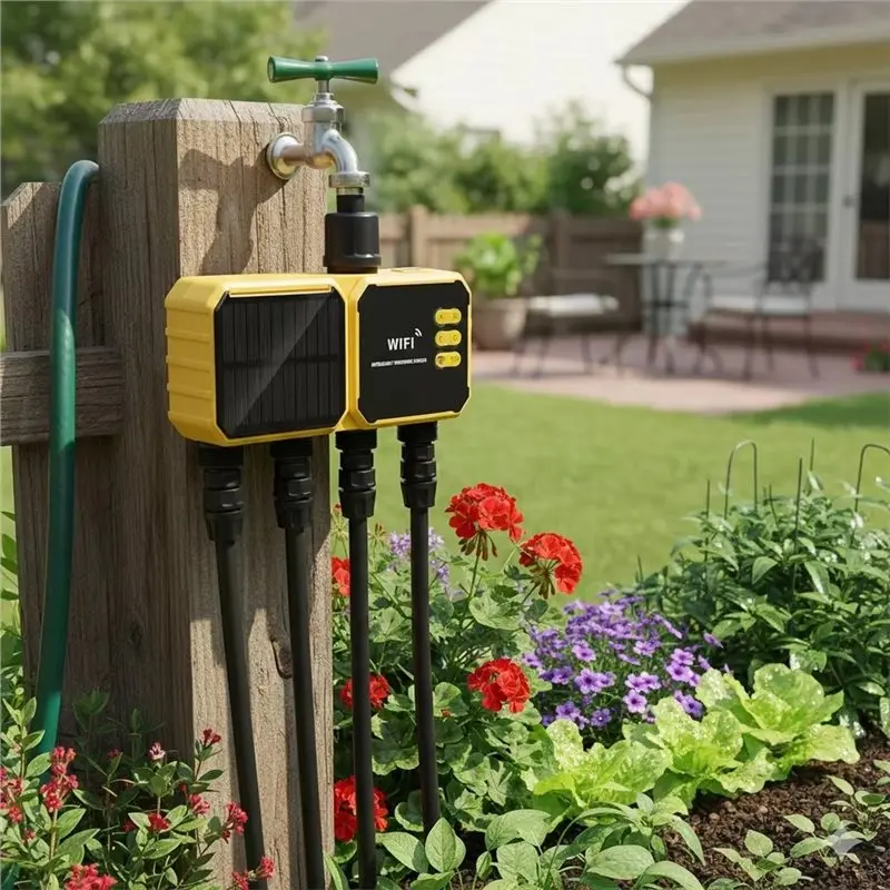 PZHI 4 Zone WiFi Solar Irrigation Timer, Automatic Watering Controller for Garden, APP Control Rain Sensor