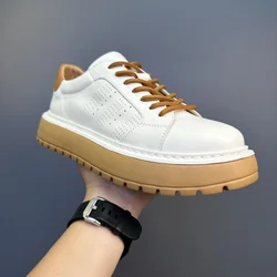 Spring New Men's Casual Shoes Genuine Leather Thick Sole Small White Shoes