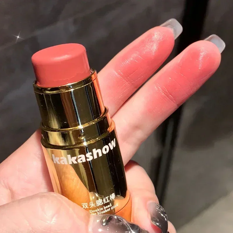 Esponja de Blush Stick Double-Ended, Clareamento Facial Suave, Creme Blush de Baixa Saturação, Pêssego Pink Cheek Tint, Cosméticos de Maquiagem Coreanos