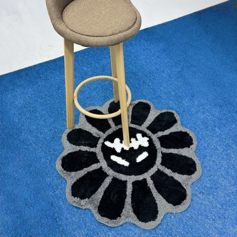 Smiling Sunflower Entrance Door Mat Winter Thicken Plush Carpet Cute Floor Area Rug Aesthetic Living Room Carpet Home Decoration