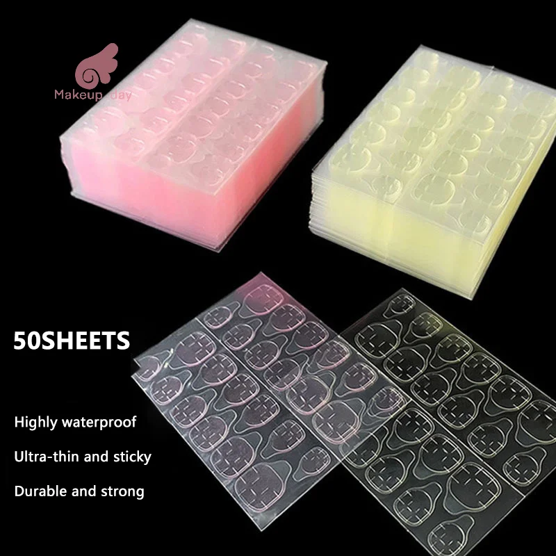 

50 Sheets Double Side Adhesive Tape Glue Sticker False Nail Glue For Fake Nails Tips Clear Jelly Gel Pad Press On Nails Manicure