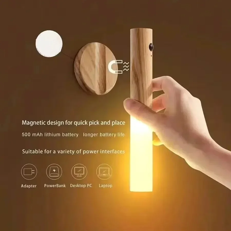 Lampada da parete magnetica a luce notturna USB a LED Sensore di luce intelligente Controllo luce notturna Luce per armadio Lampada da tavolo per camera da letto di casa